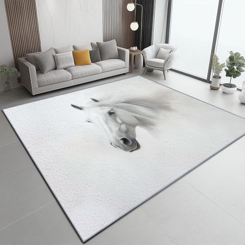 Teppich Weißes Pferd Kunst Einfache Moderne Teppich WohnzimmerModerner Kurzflor Schlafzimmer Waschbar rutschfest Design 60 x 110 cm für Esszimmer Büro Bereich Dekor Schwarz Weiß Grau Teppich Weißes Pferd Kunst Einfache Moderne Teppich WohnzimmerModerner Kurzflor Schlafzimmer Waschbar rutschfest Design 60 x 110 cm für Esszimmer Büro Bereich Dekor Schwarz Weiß Grau von Generic