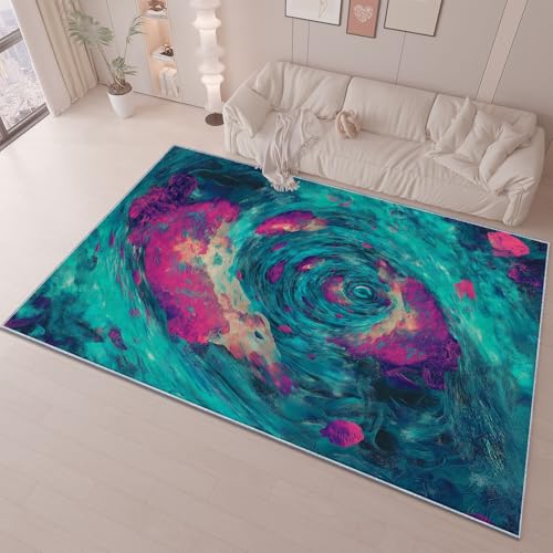 Teppich Wohnzimmer 100 X 150 cm Abstrakt Wirbel Farbe Kurzflor Für Wohnzimmer, Schlafzimmer Und Flur – rutschfest, Wasserabweisend & Maschinenwaschbar, Modernes Design Cyan Lila Teppich Wohnzimmer 100 X 150 cm Abstrakt Wirbel Farbe Kurzflor Für Wohnzimmer, Schlafzimmer Und Flur – rutschfest, Wasserabweisend & Maschinenwaschbar, Modernes Design Cyan Lila von Generic