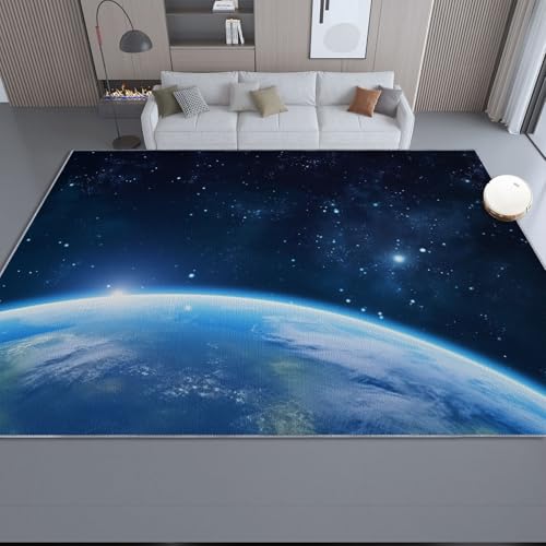 Teppich Wohnzimmer 100 x 150 cm, Galaxie Nachthimmel Himmelskörper Waschbarer Teppiche rutschfest für Schlafzimmer Büro Esszimmer - Dunkelblau Kurzflor Flauschig KinderTeppiche Dekoration von Generic