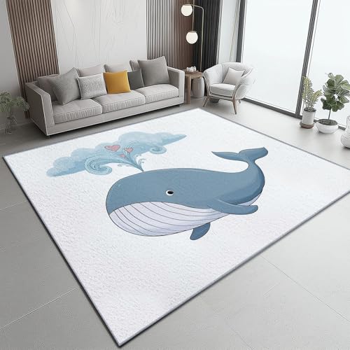Teppich Wohnzimmer 120 x 180 cm, Niedliche Cartoon-Wal-Illustration Kurzflor Waschbarer Teppich Schlafzimmer, Weich Wohnzimmerteppich Modern rutschfest Carpet Living Room, Esszimmer, Büro, Elfenbein von Generic