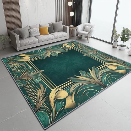 Teppich Wohnzimmer 120 x 180 cm, Retro Posterstil Blumen Ränder Bedruckter, Waschbar Anti-Rutsch Grün Gold Teppiche Schlafzimmer Flauschige Moderne Teppichen für Schlafzimmer Kinderzimmer Teppich Wohnzimmer 120 x 180 cm, Retro Posterstil Blumen Ränder Bedruckter, Waschbar Anti-Rutsch Grün Gold Teppiche Schlafzimmer Flauschige Moderne Teppichen für Schlafzimmer Kinderzimmer von Generic