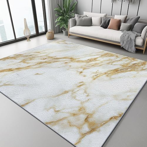 Teppich Wohnzimmer 120 x 180 cm, Schlicht Marmor Streifen Bedruckter, Waschbar Anti-Rutsch Weiß Gold Teppiche Schlafzimmer Flauschige Moderne Teppichen für Schlafzimmer Kinderzimmer Teppich Wohnzimmer 120 x 180 cm, Schlicht Marmor Streifen Bedruckter, Waschbar Anti-Rutsch Weiß Gold Teppiche Schlafzimmer Flauschige Moderne Teppichen für Schlafzimmer Kinderzimmer von Generic