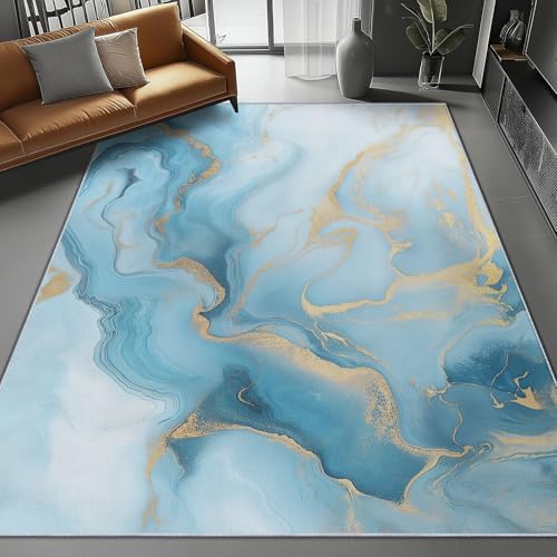 Teppich Wohnzimmer 140 x 200 cm, Leichter Luxusstil Waschbarer Teppiche Natur Marmor Linien Bedruckter Schlafzimmer Kurzflor Teppiche für Wohnzimmer Kinderzimmer von Generic