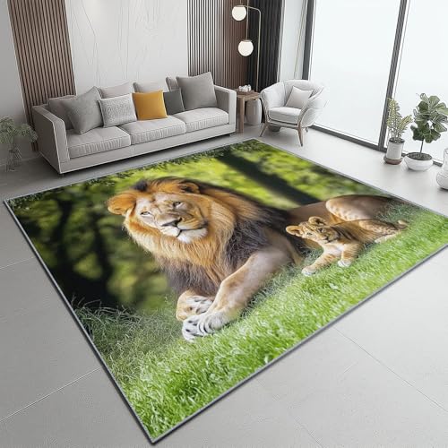 Teppich Wohnzimmer 140 x 200 cm, Natur Nahaufnahme Grasland Löwe Bedruckter, Waschbar Anti-Rutsch Bunt Teppiche Schlafzimmer Flauschige Moderne Teppichen für Schlafzimmer Kinderzimmer Teppich Wohnzimmer 140 x 200 cm, Natur Nahaufnahme Grasland Löwe Bedruckter, Waschbar Anti-Rutsch Bunt Teppiche Schlafzimmer Flauschige Moderne Teppichen für Schlafzimmer Kinderzimmer von Generic