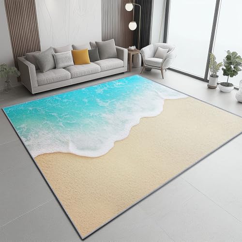 Teppich Wohnzimmer 140 x 200 cm, Natur Strand Wasserwellen Bedruckter, Waschbar Anti-Rutsch Bunt Teppiche Schlafzimmer Flauschige Moderne Teppichen für Schlafzimmer Kinderzimmer Teppich Wohnzimmer 140 x 200 cm, Natur Strand Wasserwellen Bedruckter, Waschbar Anti-Rutsch Bunt Teppiche Schlafzimmer Flauschige Moderne Teppichen für Schlafzimmer Kinderzimmer von Generic