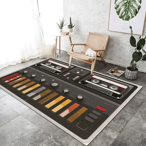 Teppich Wohnzimmer 140 x 200 cm, Waschbar Weich Flanell Kurzflor Rutschfester Bunt Teppich Retro-Tonbandgerät Bedruckter, für Wohnzimmer Schlafzimmer Kinderzimmer Teppiche von Generic