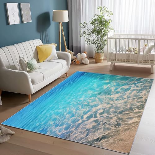 Teppich Wohnzimmer 140 x 200 cm, Weich Kurzflor Waschbarer Natur Strand Meer Bedruckter Teppich, Pflegeleicht Rutschfester Blau Weiß Teppiche für Schlafzimmer & Esszimmer Teppich Wohnzimmer 140 x 200 cm, Weich Kurzflor Waschbarer Natur Strand Meer Bedruckter Teppich, Pflegeleicht Rutschfester Blau Weiß Teppiche für Schlafzimmer & Esszimmer von Generic