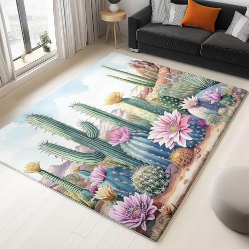 Teppich Wohnzimmer 140 x 200 cm Teppich Grün Rosa Waschbarer Wüste Pflanzen Kakteen Bedruckter rutschfeste Schlafzimmer Kurzflor, Teppiche für Wohnzimmer Kinderzimmer Teppich Wohnzimmer 140 x 200 cm Teppich Grün Rosa Waschbarer Wüste Pflanzen Kakteen Bedruckter rutschfeste Schlafzimmer Kurzflor, Teppiche für Wohnzimmer Kinderzimmer von Generic