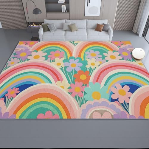 Teppich Wohnzimmer 160 x 230 cm, Elegant Blumen Streifen Waschbarer Teppiche rutschfest für Schlafzimmer Büro Esszimmer - Bunt Kurzflor Flauschig KinderTeppiche Dekoration von Generic