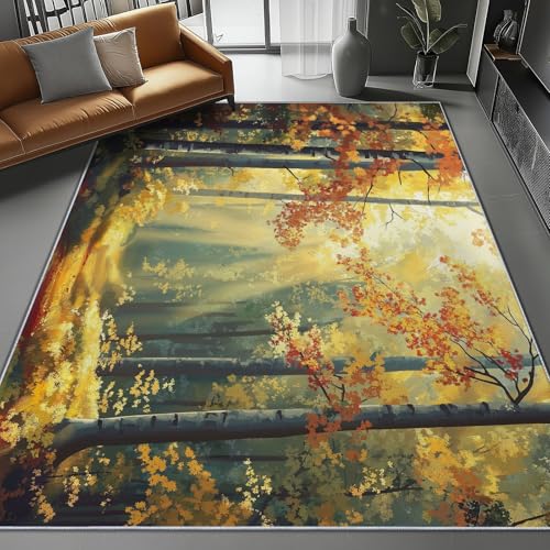 Teppich Wohnzimmer 160 x 230 cm, Orange Gelb Waschbarer Teppiche Natur Wald Herbst Bedruckter Schlafzimmer Kurzflor Teppiche für Wohnzimmer Kinderzimmer Teppich Wohnzimmer 160 x 230 cm, Orange Gelb Waschbarer Teppiche Natur Wald Herbst Bedruckter Schlafzimmer Kurzflor Teppiche für Wohnzimmer Kinderzimmer von Generic