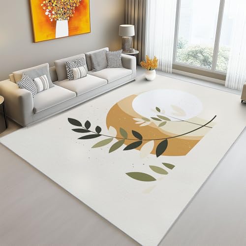 Teppich Wohnzimmer 160 x 230 cm, Waschbarer Kurzflor Teppich, Schlafzimmer Teppiche, Einfache Abstrakte Zweige Und Blätter Muster Weich rutschfest Design für Esszimme Beige von Generic