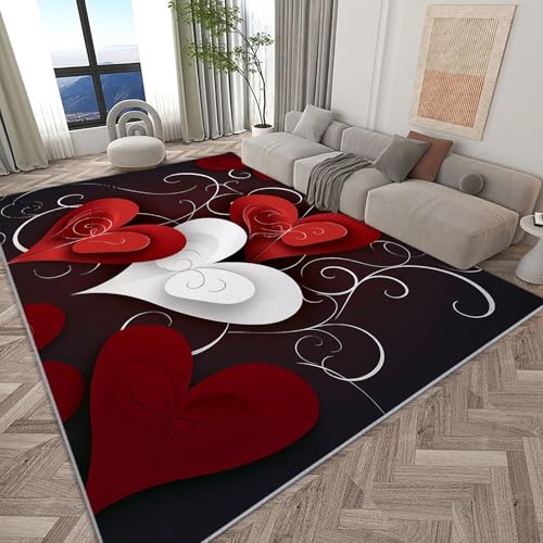 Teppich Wohnzimmer 180 x 240 cm, Liebesherz Papierausschnitte Rutschfester Waschbarer Teppich, Rot Weicher Läufer Schlafzimmer, Kurzflor Läufer für Wohnzimmer Kinderzimmer von Generic