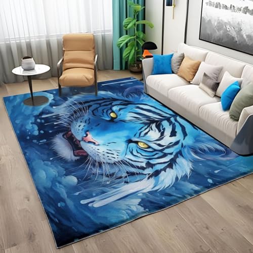 Teppich Wohnzimmer 3D Gekritzelter Weißer Tiger 120x170 cm Teppich Rutschfester Weich Carpet Bodenmatte Fußmatte für Jugendzimmer Esszimmer Schlafzimmer Küchenboden Flur von Generic