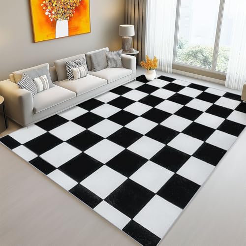Teppich Wohnzimmer 60 X 90 cm Waschbar Kurzflor rutschfest Weich Modern Minimalistisch Kariert Schachbrett Großer Teppiche Für Schlafzimmer Kinderzimmer Büro Esszimmerschwarz Weiß Teppich Wohnzimmer 60 X 90 cm Waschbar Kurzflor rutschfest Weich Modern Minimalistisch Kariert Schachbrett Großer Teppiche Für Schlafzimmer Kinderzimmer Büro Esszimmerschwarz Weiß von Generic