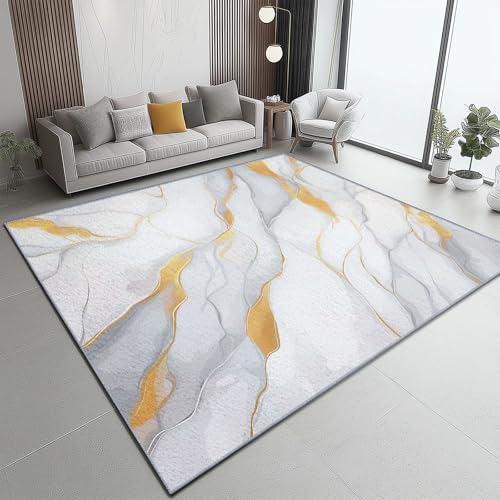 Teppich Wohnzimmer 60 x 110 cm Teppich Schlafzimmer Textur Linien Marmor Bedruckter Teppiche Waschbar Rutschfester Kurzflor für Kinderzimmer Esszimmer Eingang Flur Korridor, Weiß Gold Teppich Wohnzimmer 60 x 110 cm Teppich Schlafzimmer Textur Linien Marmor Bedruckter Teppiche Waschbar Rutschfester Kurzflor für Kinderzimmer Esszimmer Eingang Flur Korridor, Weiß Gold von Generic