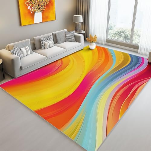 Teppich Wohnzimmer 60 x 120 cm, Modernes Poster Wellenlinien Textur Bedruckter - Bunt Waschbar Kurzflor rutschfest Weich Teppich Für Wohnzimmer Schlafzimmer Esszimmer von Generic