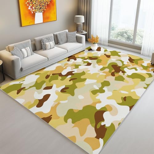 Teppich Wohnzimmer 60 x 120 cm, Waschbarer Kurzflor Teppich, Schlafzimmer Teppiche, Abstrakte Tarnung Muster Weich rutschfest Design für Esszimme Braun Grün von Generic