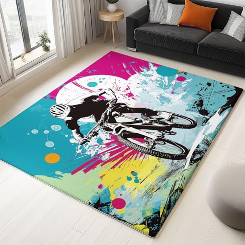 Teppich Wohnzimmer 60 x 120 cm Abstrakter Graffiti-Fahrer Design - Schlafzimmer Teppich Kurzflor Extra Weich Pflegeleicht Teppiche Waschbar Küche Esszimmer, Bunt von Generic