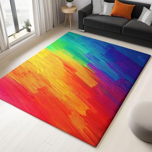 Teppich Wohnzimmer 60 x 90 cm, Abstrakte Bunte Streifen Rutschfester Waschbarer Teppich, Gemalte Textur Weicher Läufer Schlafzimmer, Kurzflor Läufer für Wohnzimmer Kinderzimmer Teppich Wohnzimmer 60 x 90 cm, Abstrakte Bunte Streifen Rutschfester Waschbarer Teppich, Gemalte Textur Weicher Läufer Schlafzimmer, Kurzflor Läufer für Wohnzimmer Kinderzimmer von Generic