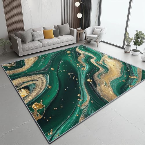 Teppich Wohnzimmer 80 x 150 cm, Abstrakt Marmor Flüssigkeit Wirbel Bedruckter, Waschbar Anti-Rutsch Gold Grün Teppiche Schlafzimmer Flauschige Moderne Teppichen für Schlafzimmer Kinderzimmer von Generic
