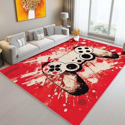 Teppich Wohnzimmer 80 x 150 cm, Waschbarer Kurzflor Teppich, Schlafzimmer Teppiche, Abstrakte Spielsteuerungsinstrumente Muster Weich rutschfest Design für Esszimme Rot Weiß von Generic