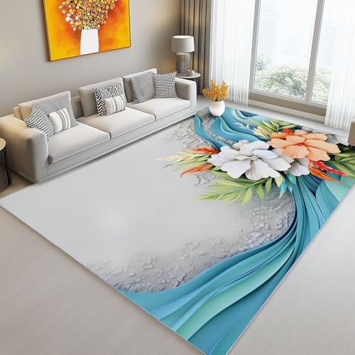 Teppich Wohnzimmer 80 x 150 cm, Weich Flanell Tropische Blätter Blumen Bedruckter Kurzflor Rutschfester Blaugrau Teppich - Waschbar Teppiche für Esszimmer Küchen Schlafzimmer Teppich Wohnzimmer 80 x 150 cm, Weich Flanell Tropische Blätter Blumen Bedruckter Kurzflor Rutschfester Blaugrau Teppich - Waschbar Teppiche für Esszimmer Küchen Schlafzimmer von Generic