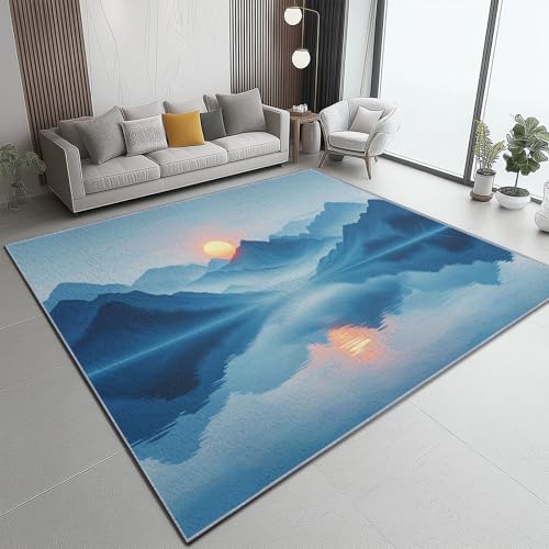 Teppich Wohnzimmer 80 x 150 cm Teppich Schlafzimmer Natur Berge Sonnenaufgang See Bedruckter Teppiche Waschbar Rutschfester Kurzflor für Kinderzimmer Esszimmer Eingang Flur Korridor, Blau Teppich Wohnzimmer 80 x 150 cm Teppich Schlafzimmer Natur Berge Sonnenaufgang See Bedruckter Teppiche Waschbar Rutschfester Kurzflor für Kinderzimmer Esszimmer Eingang Flur Korridor, Blau von Generic