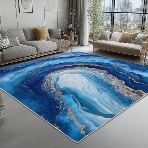 Teppich Wohnzimmer Abstrakt Achatgeode Textur Drucken, Weich Flanell & Waschbar Pflegeleicht Teppich für Schlafzimmer Küche Kinderzimmer 120 x 180 cm, Dunkelblau Kurzflorteppich von Generic