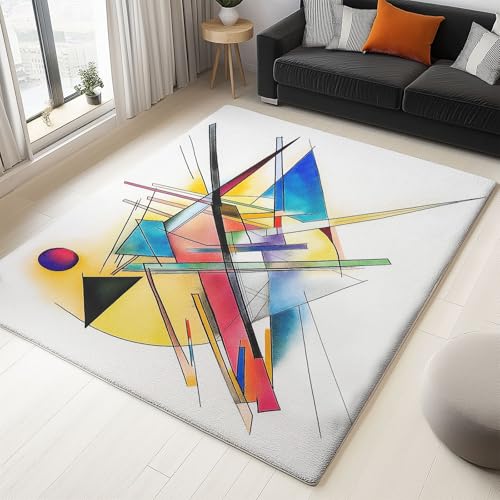 Teppich Wohnzimmer Abstrakt Geometrisch Linien Thema, Weiß Schmutzabweisend Flanell Waschbar Kinder Teppiche, 160 x 230 cm Personalisierte Dekor für Schlafzimmer Das BüRo von Generic