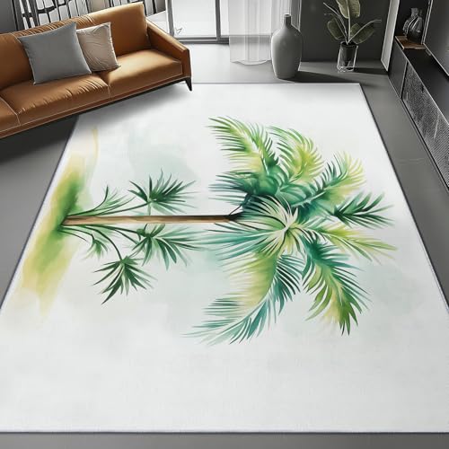 Teppich Wohnzimmer Aquarellstil Palmen Digitale Kunst Thema, Grün Schmutzabweisend Flanell Waschbar Kinder Teppiche, 120 x 180 cm Personalisierte Dekor für Schlafzimmer Das BüRo von Generic
