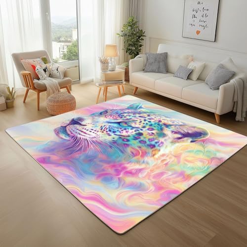 Teppich Wohnzimmer Bemalter Batik Leopard Waschbar Kurzflor Teppich Flauschiger Rutschfester Moderner Bunter Gepard Teppisch Schlafzimmer Esszimmer, Weicher Rugs for Living Room 180x240cm Teppich Wohnzimmer Bemalter Batik Leopard Waschbar Kurzflor Teppich Flauschiger Rutschfester Moderner Bunter Gepard Teppisch Schlafzimmer Esszimmer, Weicher Rugs for Living Room 180x240cm von Generic