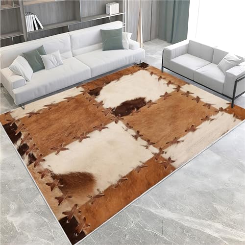 Teppich Wohnzimmer Braunes Tierfell 120x180 cm Weicher Flauschig Flanell Teppich Waschbar Modern In & Outdoor Teppich für Schalfzimmer Esszimmer Garten Terasse von Generic