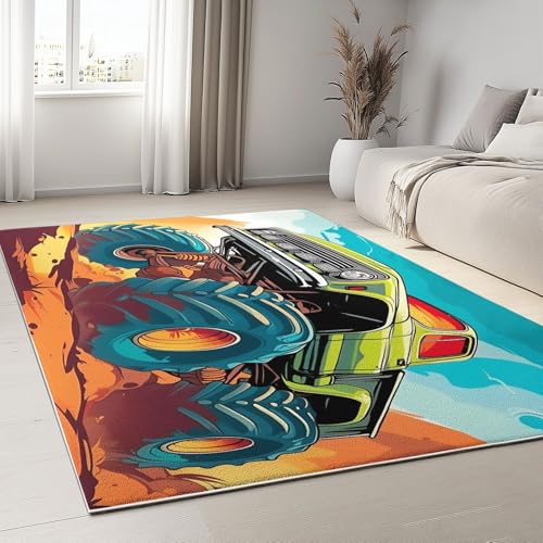 Teppich Wohnzimmer Cartoon-Monstertrucks Design Bunt 120 x 180 cm Kurzflor Teppich Schlafzimmer Pflegeleicht Extra Weich Teppich für Küche Esszimmer Kinderzimmer Rechteckig Teppich Wohnzimmer Cartoon-Monstertrucks Design Bunt 120 x 180 cm Kurzflor Teppich Schlafzimmer Pflegeleicht Extra Weich Teppich für Küche Esszimmer Kinderzimmer Rechteckig von Generic