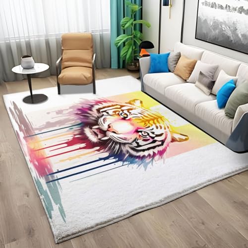 Teppich Wohnzimmer Doodle-Tiger 120x170 cm Dauerhaft Waschbarer Heimdeko, Wasserdicht Schmutzabweisender Rutschfester Teppich für Schlafzimmer, Esszimmer von Generic