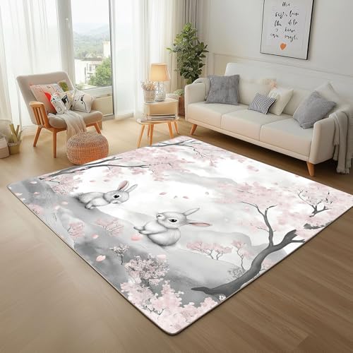 Teppich Wohnzimmer Dschungel Cartoon Kaninchen Blumen Waschbar Kurzflor Teppich Flauschiger Rutschfester Moderner Natur Blumen Landschaft Teppisch Schlafzimmer Weicher Rugs for Living Room 150x210cm Teppich Wohnzimmer Dschungel Cartoon Kaninchen Blumen Waschbar Kurzflor Teppich Flauschiger Rutschfester Moderner Natur Blumen Landschaft Teppisch Schlafzimmer Weicher Rugs for Living Room 150x210cm von Generic