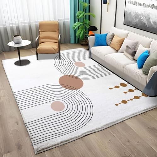 Teppich Wohnzimmer Einfache Linien 160x230 cm Dauerhaft Waschbarer Heimdeko, Wasserdicht Schmutzabweisender Rutschfester Teppich für Schlafzimmer, Esszimmer von Generic