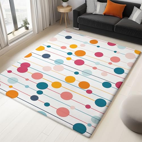 Teppich Wohnzimmer Eleganz Linien Punkte Thema, Weiß Schmutzabweisend Flanell Waschbar Kinder Teppiche, 160 x 230 cm Personalisierte Dekor für Schlafzimmer Das BüRo von Generic