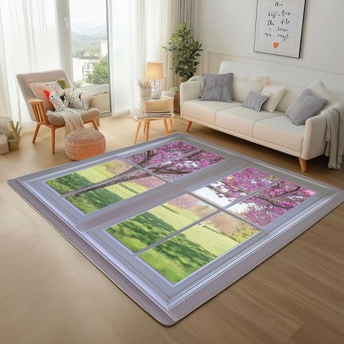 Teppich Wohnzimmer Frühlings Natur Fensterblick Waschbar Kurzflor Teppich Flauschiger Rutschfester Moderner Pflanzen Baum Landschaft Teppisch Schlafzimmer, Weicher Rugs for Living Room 180x240cm Teppich Wohnzimmer Frühlings Natur Fensterblick Waschbar Kurzflor Teppich Flauschiger Rutschfester Moderner Pflanzen Baum Landschaft Teppisch Schlafzimmer, Weicher Rugs for Living Room 180x240cm von Generic