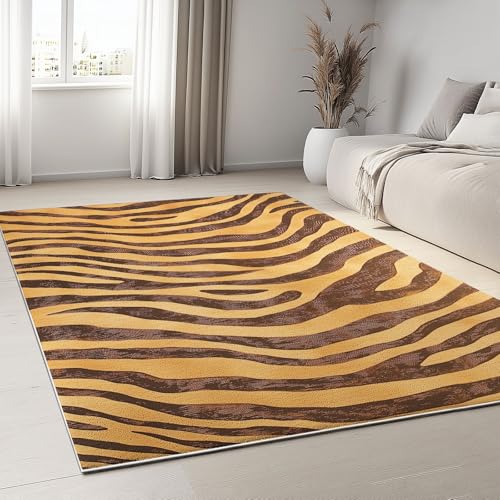 Teppich Wohnzimmer Hellbraun, Natur Lebendig Zebramuster Waschbar rutschfest Weich Kurzflor Teppich 80 x 150 cm - für Wohnzimmer Schlafzimmer Esszimmer von Generic