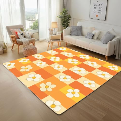 Teppich Wohnzimmer Kurzflor Moderner Bemalte Gänseblümchen Blumen Gelb - Schlafzimmer Teppich Flauschiger, Waschbar Teppisch Rechteckig Geometrie Streifen Teppiche für Anti-Rutsch Teppisch 200x300cm von Generic