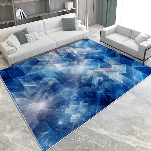 Teppich Wohnzimmer Kurzflor Teppich Blau Weiche Teppich für Schlafzimmer Geometrie-Science-Fiction Teppich rutschfest In und Outdoor Teppich 160x230cm Waschbar in Waschmaschine von Generic