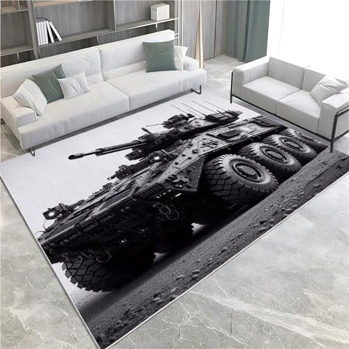 Teppich Wohnzimmer Kurzflor Teppich Grau Weiche Teppich für Schlafzimmer Strategisches Panzerspiel Teppich rutschfest In und Outdoor Teppich 160x230cm Waschbar in Waschmaschine von Generic
