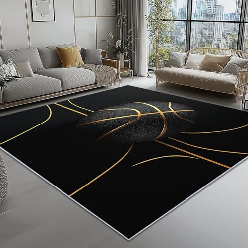 Teppich Wohnzimmer Linien Sport Basketball Thema, Schwarz Schmutzabweisend Flanell Waschbar Kinder Teppiche, 60 x 110 cm Personalisierte Dekor für Schlafzimmer Das BüRo Teppich Wohnzimmer Linien Sport Basketball Thema, Schwarz Schmutzabweisend Flanell Waschbar Kinder Teppiche, 60 x 110 cm Personalisierte Dekor für Schlafzimmer Das BüRo von Generic