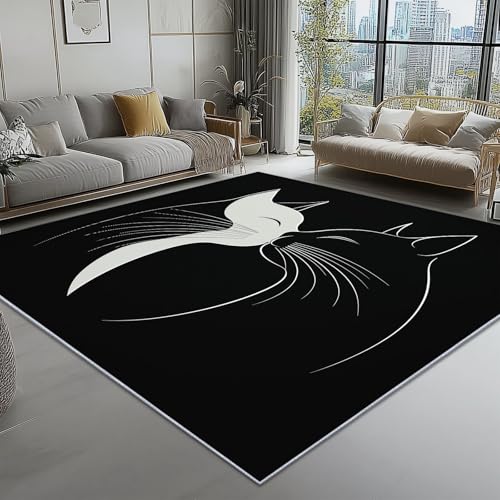 Teppich Wohnzimmer Minimalismus Tiere Linien Thema, Schwarz Schmutzabweisend Flanell Waschbar Kinder Teppiche, 140 x 200 cm Personalisierte Dekor für Schlafzimmer Das BüRo von Generic