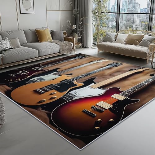 Teppich Wohnzimmer Mode Musik E-Gitarre Thema, Hellbraun Schmutzabweisend Flanell Waschbar Kinder Teppiche, 120 x 180 cm Personalisierte Dekor für Schlafzimmer Das BüRo Teppich Wohnzimmer Mode Musik E-Gitarre Thema, Hellbraun Schmutzabweisend Flanell Waschbar Kinder Teppiche, 120 x 180 cm Personalisierte Dekor für Schlafzimmer Das BüRo von Generic