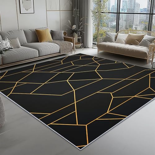 Teppich Wohnzimmer Modern Geometrisch Linien Thema, Schwarz Schmutzabweisend Flanell Waschbar Kinder Teppiche, 160 x 230 cm Personalisierte Dekor für Schlafzimmer Das BüRo von Generic
