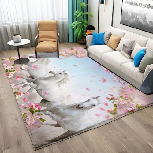 Teppich Wohnzimmer Schlafzimmer 120x170cm Waschbar Kurzflor Anti-Rutsch TPR Unterseite Langlebig Robuster Polyester Teppich Rechteckig Pflegeleicht, Tierisches WeißEs Pferd- Teppich Wohnzimmer Schlafzimmer 120x170cm Waschbar Kurzflor Anti-Rutsch TPR Unterseite Langlebig Robuster Polyester Teppich Rechteckig Pflegeleicht, Tierisches WeißEs Pferd- von Generic