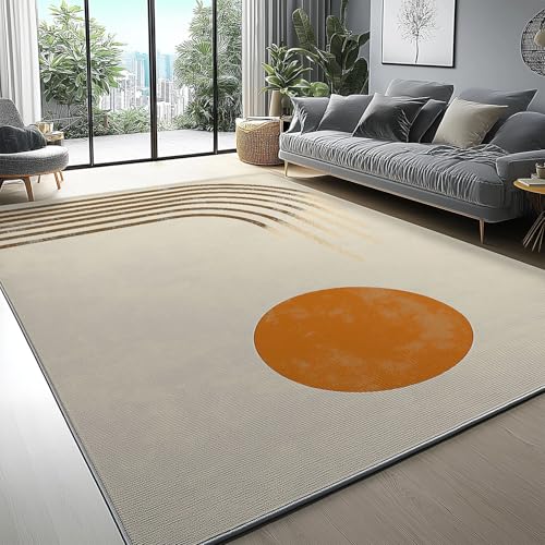 Teppich Wohnzimmer Schlafzimmer 160 x 230 cm, Minimalismus Abstrakt Geometrisch Muster Waschbarer Kurzflor Anti-Rutsch Unterseite Flauschig Weich Superfeiner Kaschmir Teppiche, Khaki von Generic