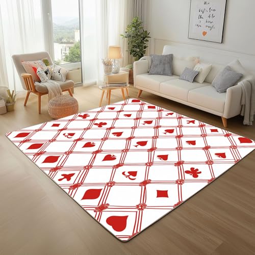 Teppich Wohnzimmer Spiel Spielkarten Muster Waschbar Kurzflor Teppich Flauschiger Rutschfester Moderner Geometrie Streifen Blumen Teppisch Schlafzimmer Esszimmer Weicher Bettvorleger 200x300cm von Generic