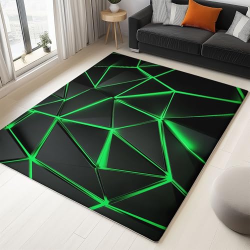 Teppich Wohnzimmer Technologie Linien Leuchteffekt Thema, Schwarz Schmutzabweisend Flanell Waschbar Kinder Teppiche, 120 x 180 cm Personalisierte Dekor für Schlafzimmer Das BüRo von Generic